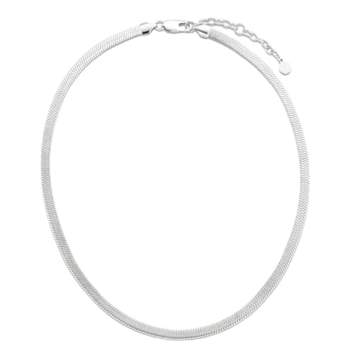 KRKC&CO Damen Schlangenkette, 5mm Flache Franco Kette aus Edelstahl, Halskette Choker Halsband Halsschmuck, Länge verstellbar 41-46cm, Geburtstag Weihnachten Geschenke für Frauen Mädchen