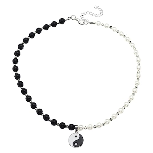 VALICLUD 1Stk Schwarz-Weiß-Perlenkette Edelstein Halskette Perlenketten Yin-Yang-Halskette Glänzende Halskette Schlüsselbeinkette Halsanhänger für Frauen Kunststoff (Imitationsperle)