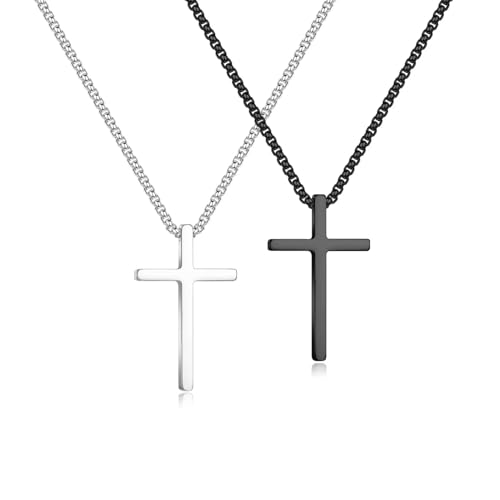 TINGN Kreuzkette Silber Herren,Kette Kreuz,Halskette Herren,Geschenk Junge,Silberkette Herren, Kreuz Anhänger Schwarz,Cross Necklace,Kettenfür Herren, Kette Mit Kreuz