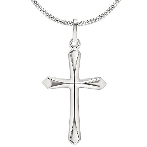 CLEVER SCHMUCK Set Silberner Anhänger Kreuz 20 mm schlicht mit leicht Spitzen Enden und Kette Panzer 45 cm beides Sterling Silber 925