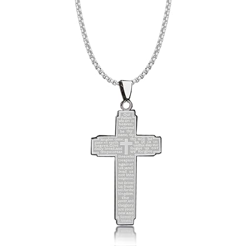 Lucktao Kreuz Kette Herren,Kreuz Kette Silber,Herren Halskette,Kreuz Kette Herren Silber,Ketten für Herren,Schmuck Edelstahl,Kreuz Anhänger mit 60cm Kette,ür Herren Jungs Kinder (Silber)