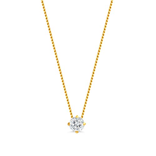 Orovi Schmuck Damen 0,10 Ct Diamant Kette Gold mit Anhänger Solitär natürlicher Diamant im Brillantschliff in einer Krappenfassung Zeitlose klassische Halskette aus Gelbgold 14 Karat (585) 45 cm lang