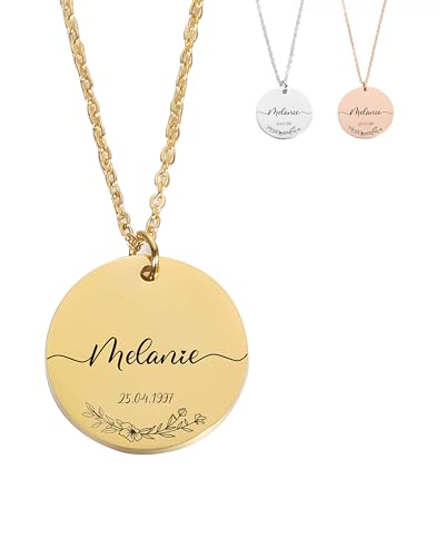 XELLENZ Personalisierte Kette mit Namen, Individuelle Kette Mit Gravur als Taufgeschenke für Mädchen, Personalisierte Geschenke für Frauen, Geschenk mama geburtstagsgeschenk für freundin