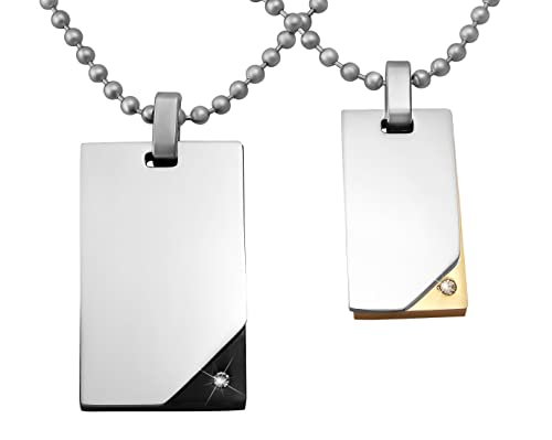 Hanessa 2 Stück Personalisierte Kette mit Gravur Edelstahl 50 und 60 cm mit Anhänger Dog Tag mit Stein in silber schwarz gold - Personalisierte Geschenke für Damen Herren Freundin Freund