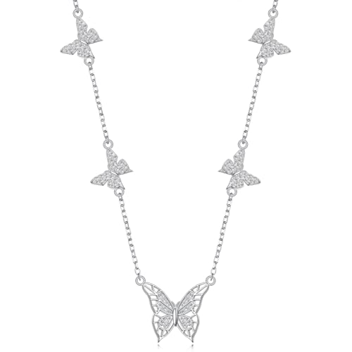 Flyow Schmetterling Choker Halskette S925 Sterling Silber Zarte Schmetterling Anhänger Halskette Verstellbare Schmetterling Kette Schmuck Geschenk für Damen