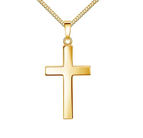 JEVELION Kreuzkette Kreuz-Anhänger 585 Gold 14 Karat / 8 K Goldkreuz für Damen und Herren. Mit Kette Länge 60 cm