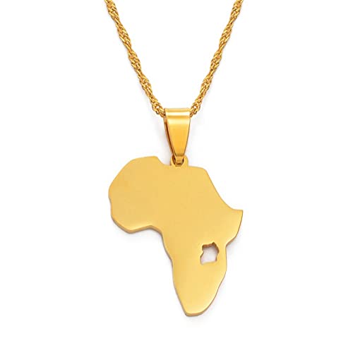 MTCDBD Uganda-Karten-Halskette Für Unisex-Schmuck, Ugandische Karte, Aushöhlen, Anhänger, Partykleid, Accessoires, Ethno-Stil, Anhänger, Patriotisches Symbol, Halskette, Geschenk, Gold, 45 cm Kette