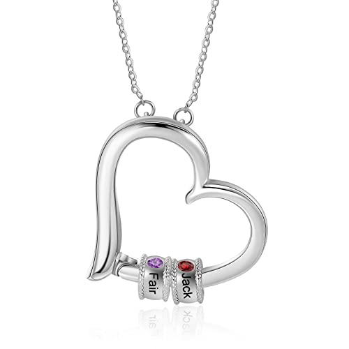 kaululu Kette mit Gravur Personalisierte Halskette Damen Silber Halskette mit Namen der Kinder für Mama Silber Herz Anhänger Mutter Tochter Kette Muttertag Geburtstagsgeschenke