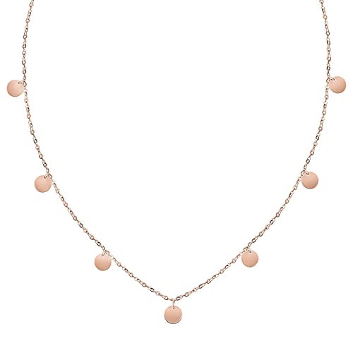 BONNYBIRD® Plättchen Kette Rosegold Damen, Layering Rosegold Kette mit Plättchen Anhängern rund Coins Halskette