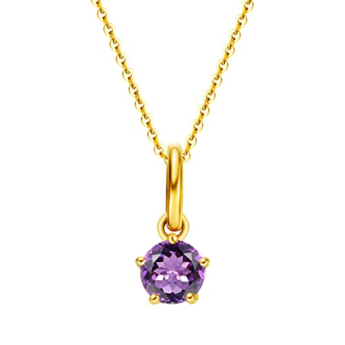 FANCIME Solide 14 Karat 585 Gold Kette mit 0,9 Karat Natürlich Amethyst Anhänger, Geburtsstein Halsketten Feine Geschenk Schmuck für Damen, Verstellbares Kette: 40 + 5 cm