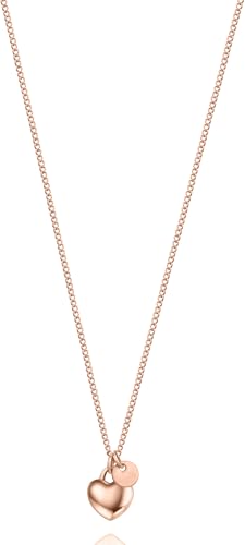 day.berlin Damen Herzkette Mila in Rosegold 18k vergoldet, 50+5cm variable Länge, feine stabile Panzer Kette mit Herz und Coin Anhänger, 316L Edelstahl nickelfrei und wasserfest