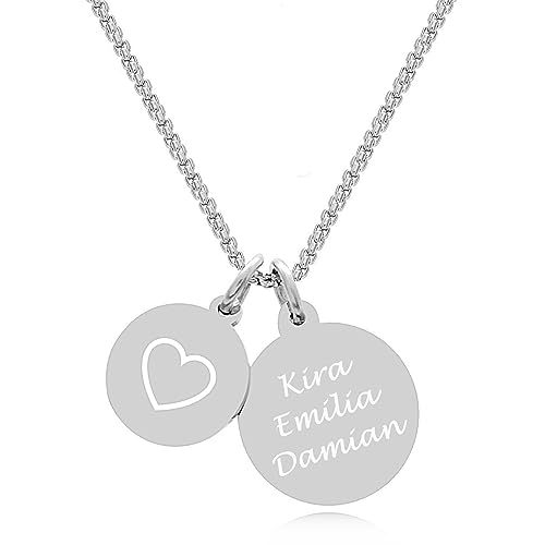 TIMANDO Damen Personalisierte Kette mit Namen, Halskette mit Gravur, Geschenk für Freundin, Namenskette Anhänger Herz unendlich zeichen 45cm