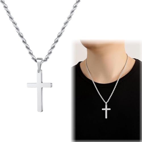 WHYCNJL 1 Stück Kreuz Kette Herren Silber Kette mit Kreuz Anhänger Kette Christentum Schmuck Herren