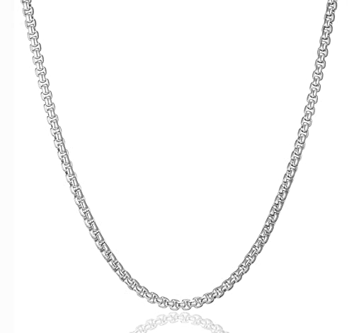 AFSTALR Herren Damen Edelstahl Silber kette Halskette Venetian link kette link collier 4mm-70cm box Kette für Männer Schmuck Link Chain Silver