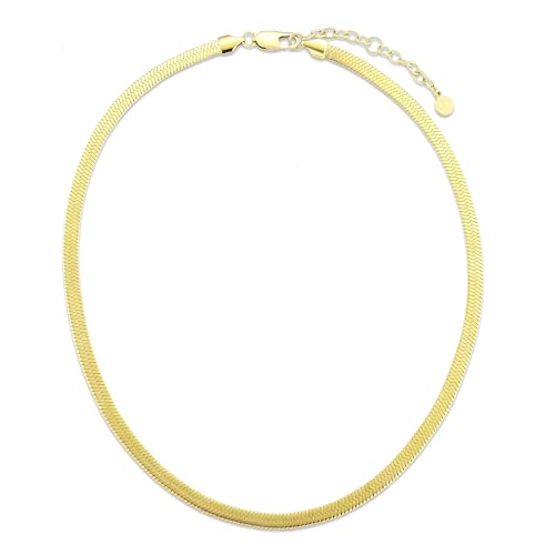 KRKC&CO Damen Schlangenkette, 5mm Flache Franco Kette aus Edelstahl in Gold, Goldkettchen Halskette Choker Halsband, Länge verstellbar 41-46cm, Geburtstag Weihnachten Geschenke für Frauen Mädchen