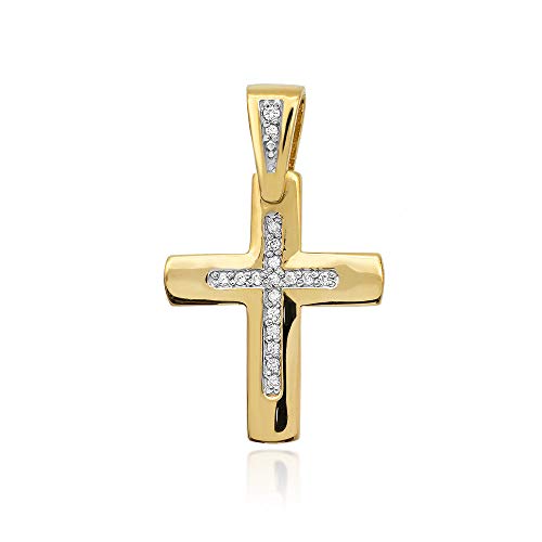 Kreuz Anhänger Gold Gelbgold Weißgold 585 14K Goldanhänger Kettenanhänger Diamanten Brillanten für Damen Jungen