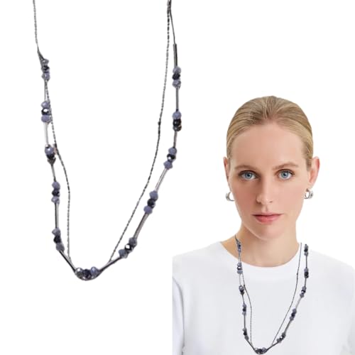 1 Stück Silber Perplen Lang Kette für Damen Boho Statement Chain Halskette Modeschmuck Geburtstagsgeschenke für Frauen,Damen Lange Kette Statement Halskette