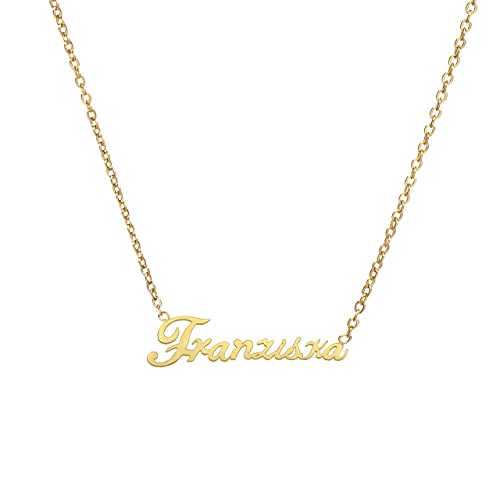 ANDANTE Premium Collection - Namenskette Franziska 14K Gold Edelstahl Halskette Personalisierte Kette mit Namen - längenverstellbar 43 cm - 48 cm