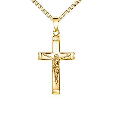 JEVELION 585 Gold Kruzifix Kreuz-Anhänger 585 Goldkreuz Jesus Christus Kettenanhänger 14 Karat Mit Kette 70 cm