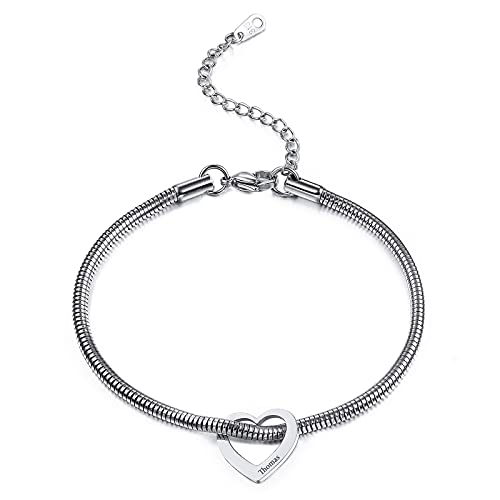 INBLUE Personalisierte Fußkettchen Armband 1/2/3/4/5 Stück Herz Charm Angepasst Gravur Name/Datum für Frauen Mädchen Beste Freundin Edelstahl Verstellbare Kette Jahrestag Brautjungferngeschenk