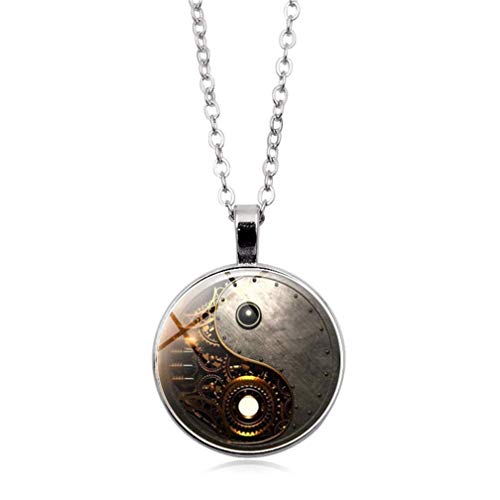 Yin Yang Taiji Anhänger Halskette Zeit Glas Halskette Schmuck, Silber stilvoll und beliebt