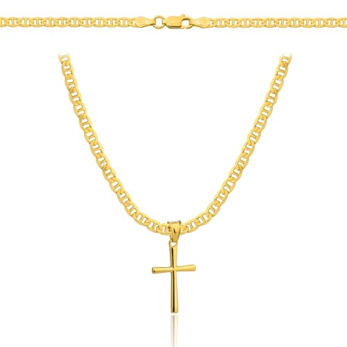 Amor Luxury Goldkette Herren 585, Kette Herren 925/585 - Königskette - Kreuz Kette 55 cm - Goldkette Kreuzkette, Herren Schmuck, Herren Geschenke - Halskette gold…