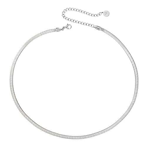 BONNYBIRD® Schlangenkette Silber Kette ohne Anhänger Halsreif Silber Flache Silberkette Schlangenkette Halskette Damen Edelstahl Kette Schlange Silber