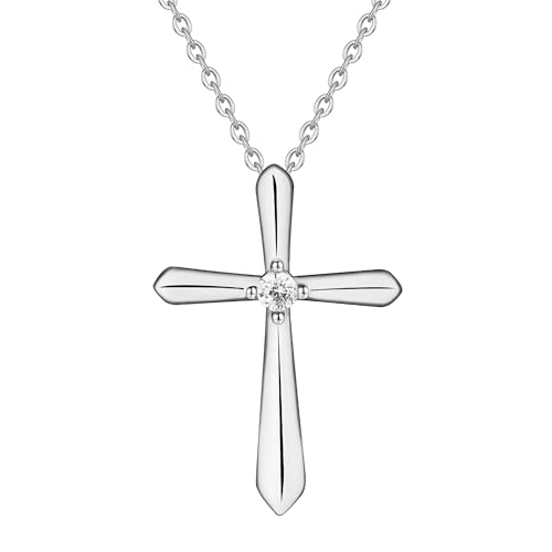 GAVU Damen Kreuz Halskette mit Zirkonia Anhänger und 925 Sterling Silberkette Gebetskette für Frauen Silber