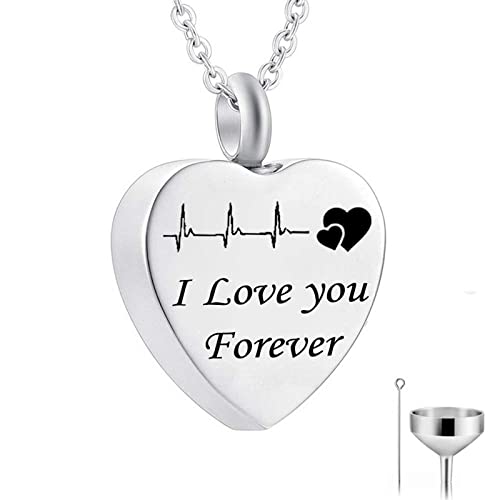 Daesar Urnen Anhänger Halskette Edelstahl, Damen Kette Silber 60CM Herz Dog Tag mit Gravur I Love You Forever