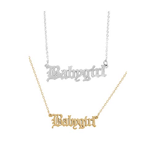 Holibanna Babygirl Anhänger Halskette Silber Wörter Legierung Schlüsselbein Kette Choker Halskette für Mädchen Frauen Personalisierte Schmuck Geschenk (Golden + Silver, 51.00)