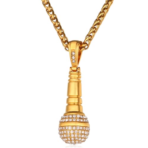 IOETSEUT Frauen Kette Halskette Männer Kreuz Ice Out Kette Halskette Mikrofon Anhänger Männer/Frauen Gold Farbe Strass Beste Freundin Schmuck Hip Hop Geschenke für ihn