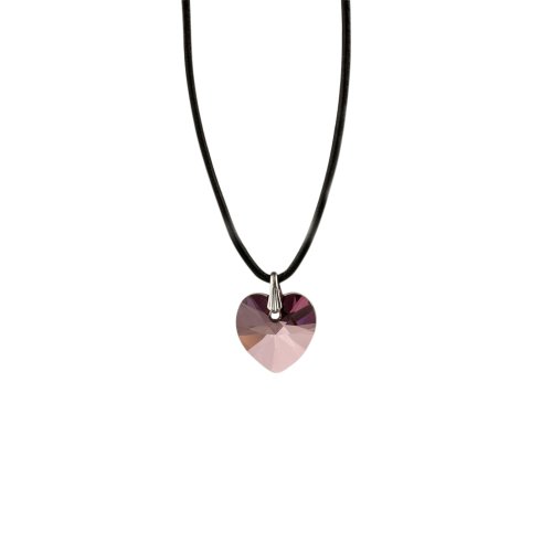 Kristallwerk, Damen Lederkette mit 14mm Swarovski Elements Herz Pendant in der Farbe Crystal Antik Pink