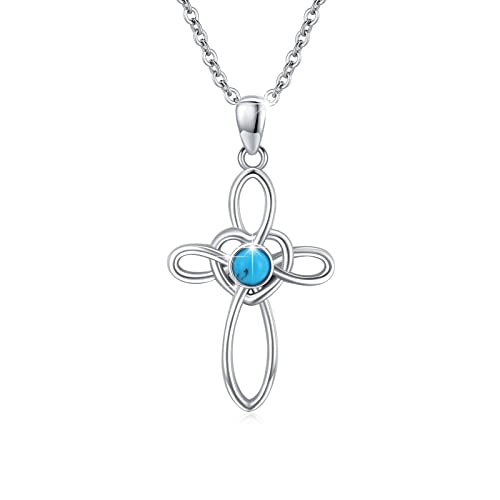 OHAYOO Kreuz Kette 925 Sterling Silber Keltische Kette Mit Herz Türkis Kette Kreuz Herz Halskette Kreuzkette Türkis Schmuck Geschenke Für Frauen