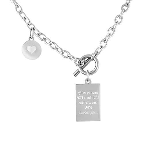 Hanessa Personalisierte Kette mit Gravur Edelstahl 55 cm mit Anhänger Dog Tag und rund in silber - Personalisierte Halskette für Frauen - Personalisierter Schmuck Damen