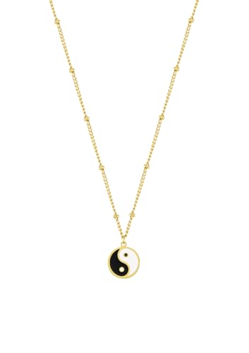 Happiness Boutique Damen Kette mit Yin Yang Anhänger | Wasserfeste Halskette mit Yin und Yang Symbol | Kugelkette mit Anhänger in Gold - Rosegold, Silber | Talisman Symbolischer Schmuck