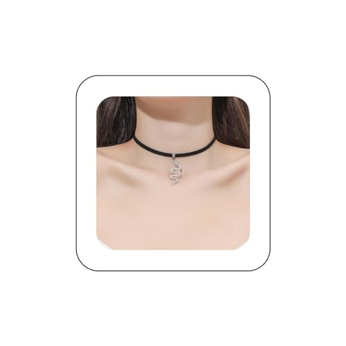 Yienate Punk Schwarzer Samt Choker Halskette Vintage Silber Schlange Anhänger Halskette Wildleder Seil Kette Choker Gothic Aussage Tier Schlange Choker Halskette Charme Schmuck Für Frauen Und Mädchen