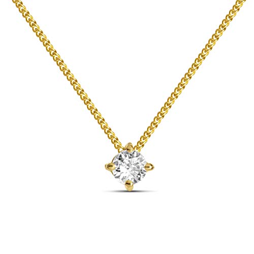 MIORE Kette Damen 0.15 Ct Diamant Halskette mit Anhänger Solitär Diamant Brillant Kette aus Gelbgold 14 Karat / 585 Gold, Halsschmuck 45 cm lang