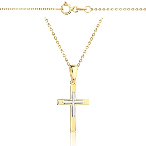 Lumari Gold Goldene Damen Halskette 333 8k Gold Gelbgold Weißgold Kette mit Anhänger Kreuz Gravur