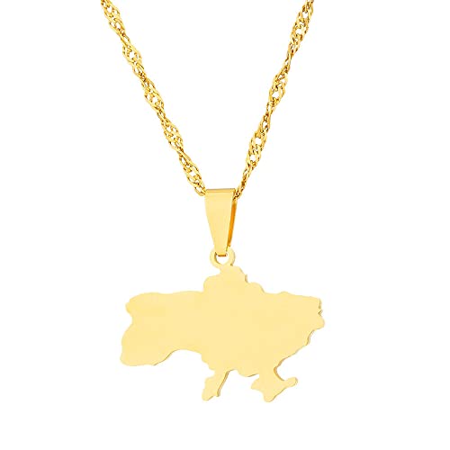 LODMLOER Glänzende 316L-Karte-Halskette – Unisex-Mode-Ukraine-Karte-Halskette, Persönlichkeit, Retro-Ethno-Anhänger, Schmuck, 45/60 cm Kette, klassischer Hip-Hop-Anhänger, goldfarben, 45 cm