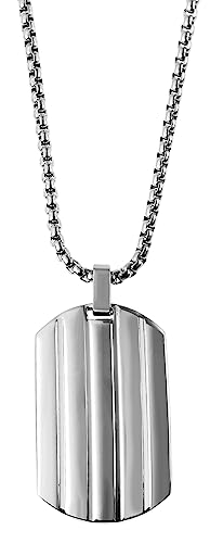 Akzent Edelstahl-Halskette Dog Tag Anhänger Gravur 61 cm 5010365 (Silberfarbig)