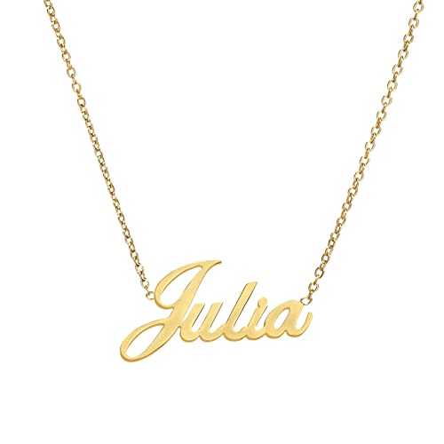 ANDANTE Premium Collection - Namenskette Julia 14K Gold Edelstahl Halskette Personalisierte Kette mit Namen - längenverstellbar 43 cm - 48 cm