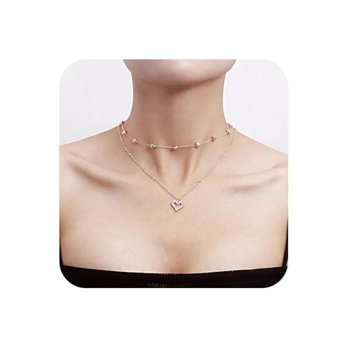 Yienate Boho Geschichtet Kristall Herz Choker Halskette Kette Gold Strass Herz Anhänger Halskette Funky Herz Satellit Kette Choker Rock Aussage Gestapelt Herz Halskette Schmuck Für Frauen Und Mädchen