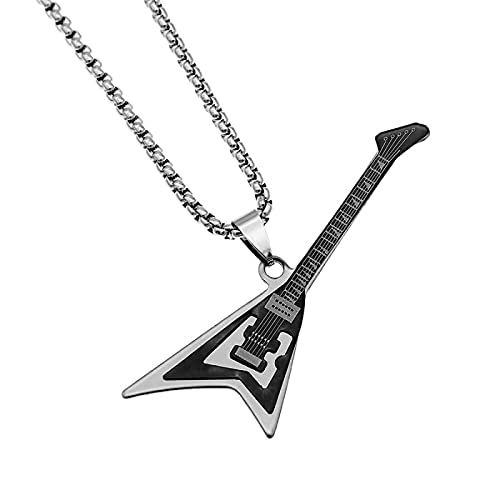 Halskette Pulloverkette Damen Langkettige Frauen Necklace Gothic 2 Schicht Gitarre Halskette Herren Musikinstrument Bass Anhänger Damen Accessoires Pullover Kette Schwarz