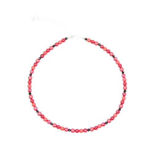 Feliss Handmade: Ketten aus Perlen Halskette Damen Statement Kette 45 cm lang in Boho Style. Choker Halsband Schmuck. Beads Perlenkette Frauen rot