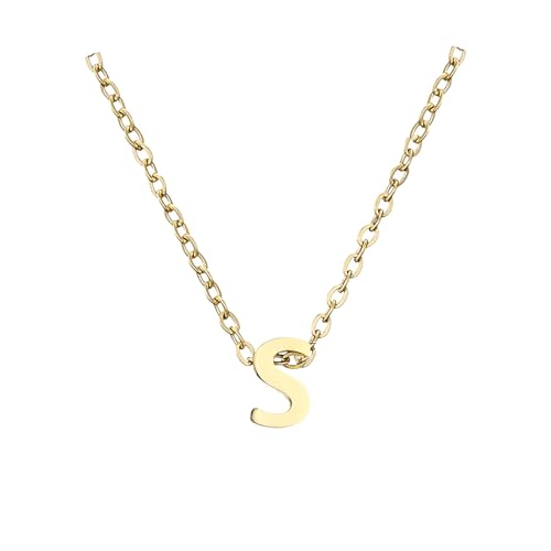 Dislsokrhov Halskette Damen Namenskette Edelstahl Silber Namen Kette Mit Kleinem Herz Buchstaben Anhänger Personalisierte Initial Kette Für Damen Mädchen Beste Freundin Geschenk Schmuck #3S 45+5Cm