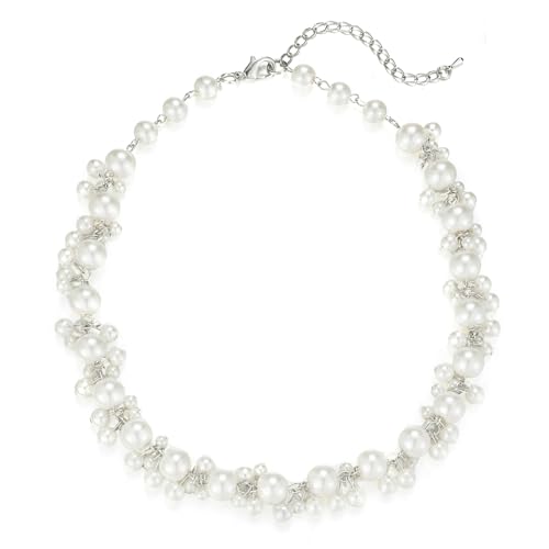 Bulinlin Perlen Kette Damen Perlen Statement Choker Kette Boho Bunt Modeschmuck Geburtstag Geschenke für Frauen(White)