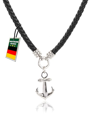 Premium Herren Lederkette mit Ankeranhänger aus Edelstahl – Maritimer Schmuck für Männer – Verstellbare, langlebige Halskette – Perfekte Geschenkidee in eleganter Geschenkbox (50, Harbor Forge)