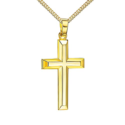 JEVELION Anhänger-Kreuz Kreuz-Anhänger 585 Gold für Damen und Herren Hochglanz poliert mit 3D-Effekt als Ketten-Anhänger + Schmuck-Etui Mit Halskette - Kettenlänge 36 cm.