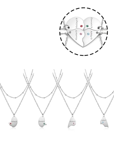Zysta Freundschaftskette Personalierte Puzzle Herz Anhänger Mit Name Gravur BFF Ketten für 4 Schwester BFF Geschenke (BFF Ketten für 4)