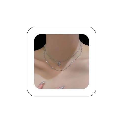 Yienate Boho Geschichteten Stern Choker Halskette Vintage Silber Winzigen Nordstern Anhänger Halskette Funky Perle Satellit Kette Choker Rock Erklärung Halskette Charme Schmuck Für Frauen Und Mädchen